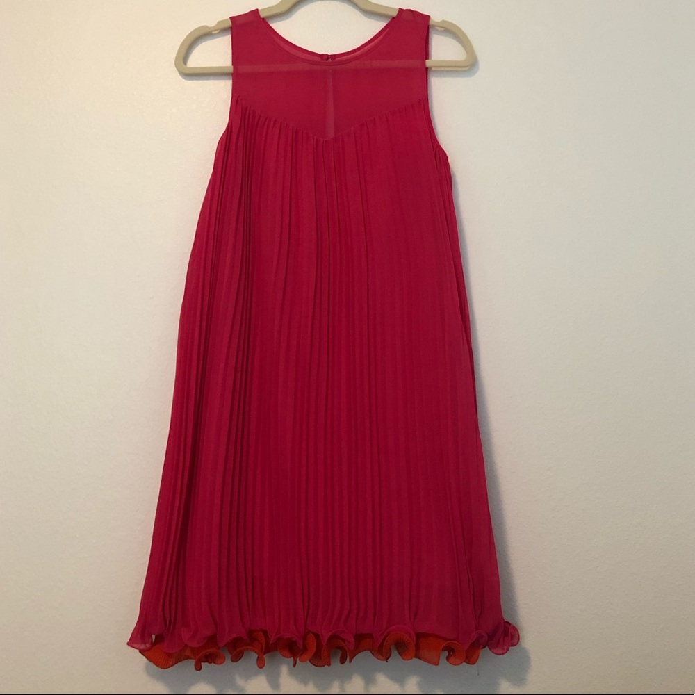 Anthropologie magenta dress with ruffle detail